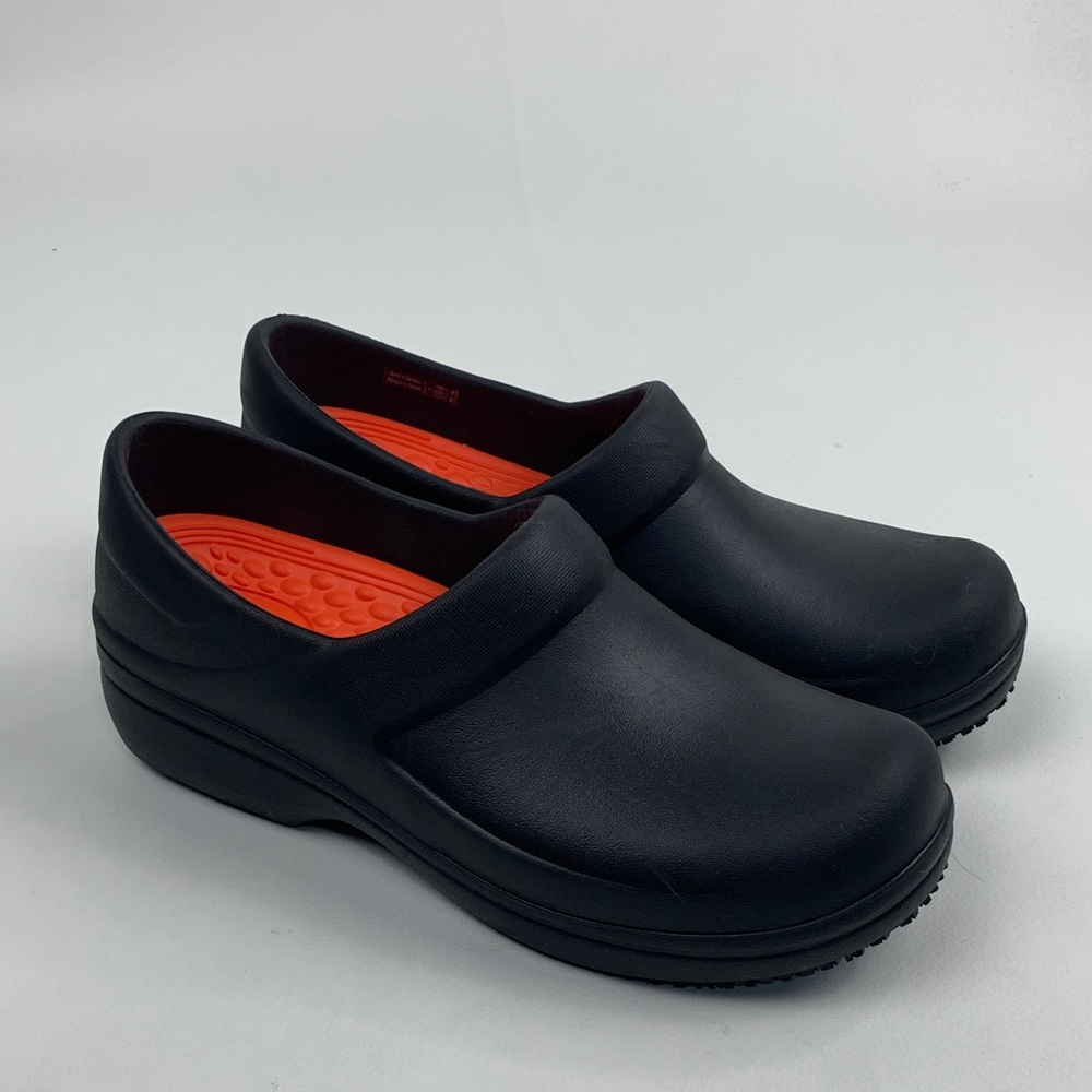 CROCS LiteRide Black Women's Clogs shoes orange cushion insoles Sz 8 Slip Resist